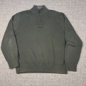 Eddie Bauer Sweater Mens L Quarter Zip Olive Green Combed Cotton Pullover